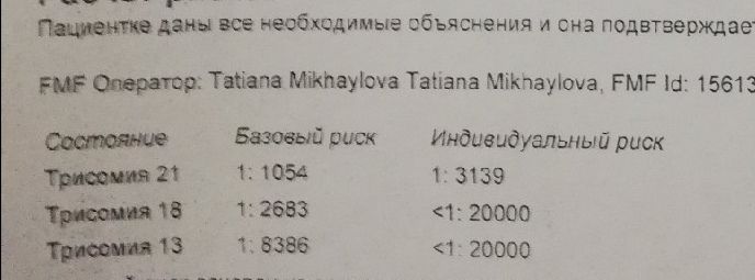 Подскажите нормы трисомии, анализ