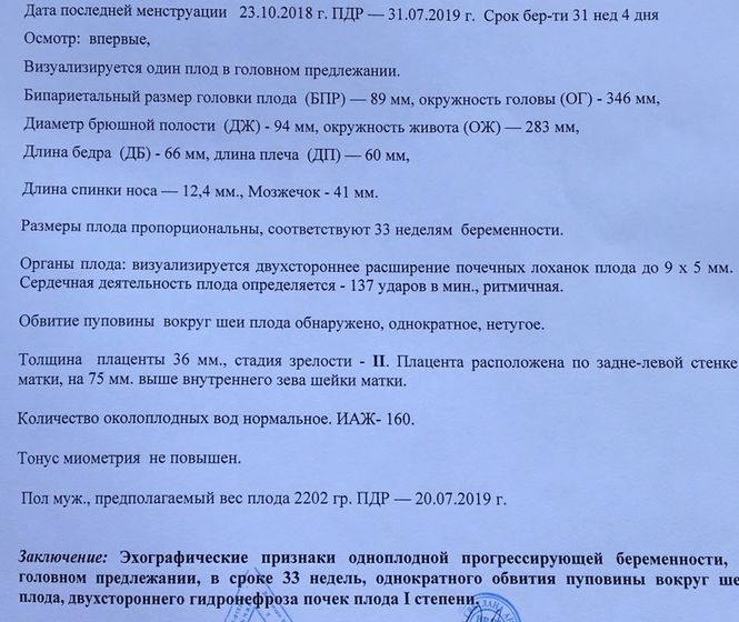 Двухсторонний гидронефроз почек плода 1 степени