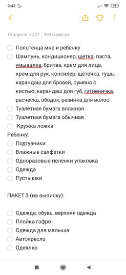 Мой список в роддом.