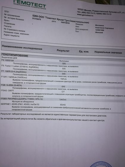 Тромбофилия результаты