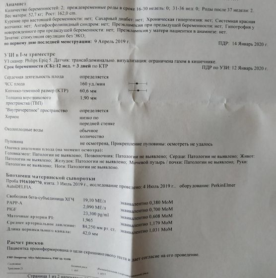 Результаты 1 скрининга и симфизит